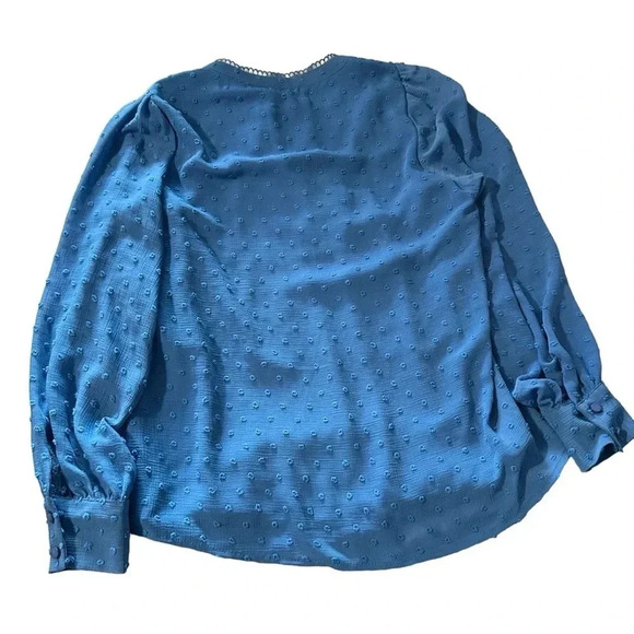 Cece women's size small v-neck clip-dot, 3/4 sleeve blue blouse - Picture 2 of 4